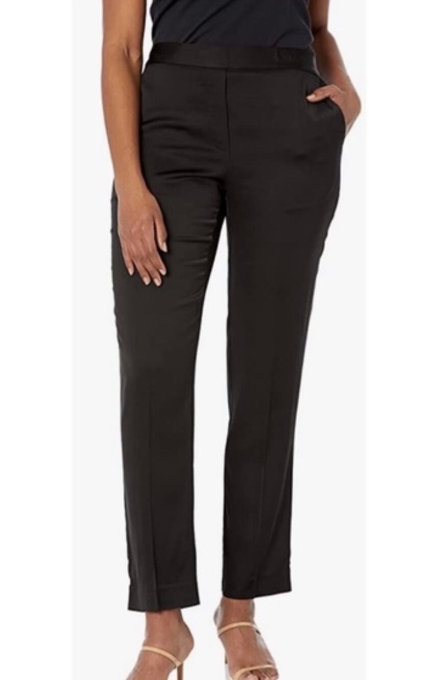 Rebecca Taylor Satin Cigarette Pull-on Pant Black Classic Women's 8
